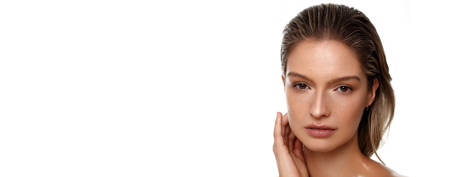 woman with shiny skin and no background